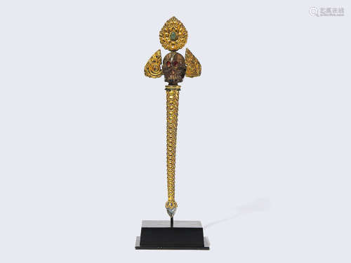 17世纪 铜鎏金水晶骷髅法杖
