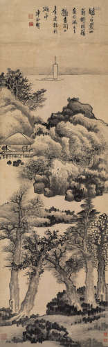 龚贤（1618-1689）·寒江钓雪图 纸本水墨 立轴