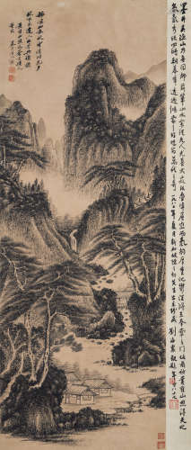 吴历（1632-1718）·飞瀑山居图（附出版） 纸本水墨 立轴