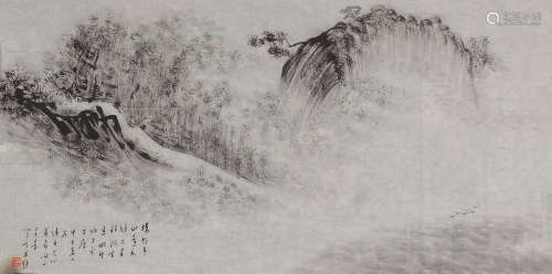 吴荣(当代)　楼外青山 1984年作 水墨纸本　镜心