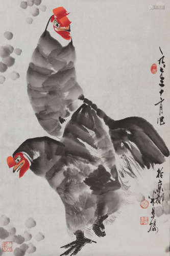 米景扬(1936-2023)　双吉图 1997年作 设色纸本　镜心