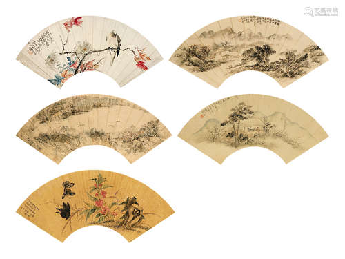 蔺绪留 邓涛 等 山水、花鸟扇面一组 扇面