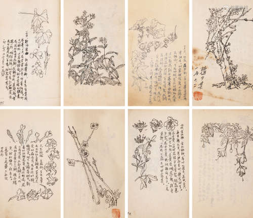 1972年绘本 赖少其手绘 《百花册》手稿一批 一批二百余页
