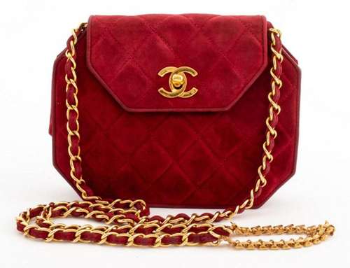 Chanel Mini Quilted Red Suede Octagonal Flap Bag