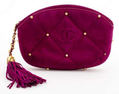 Chanel Quilted Purple Suede Clutch Bag