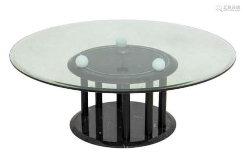 Italian Modern Marble & Glass Revolving Low Table
