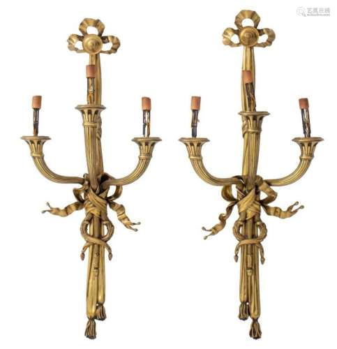 Louis XVI Style Ribbon-Tied Three-Light Sconces, 2