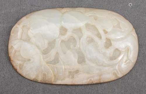 Chinese Carved White Jade Plaque with Double Gourd