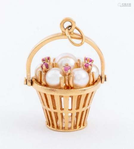 14K Yellow Gold Pearl Basket Charm / Pendant