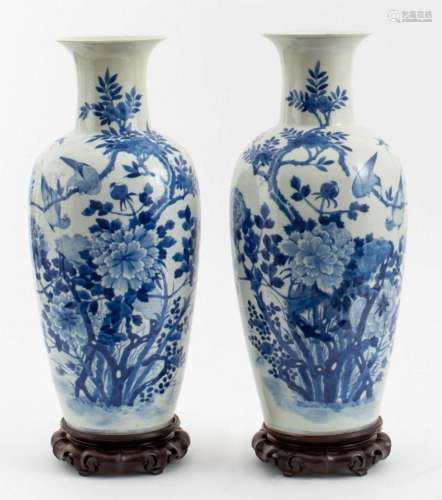 Chinese Kangxi Mark Blue & White Porcelain Vases
