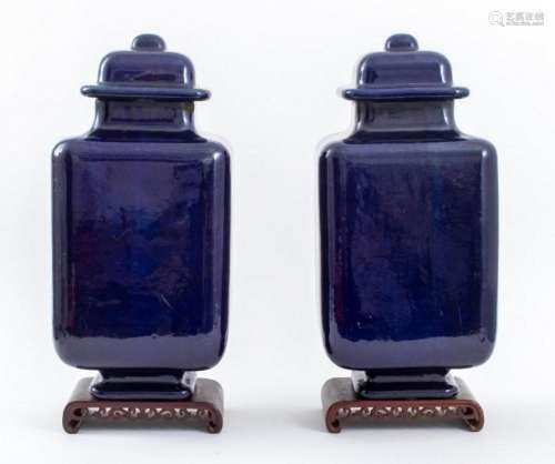 Doulton Lambeth Cobalt Glazed Baluster Jars & Stands, Pa...