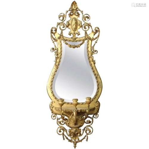 George III Gesso & Giltwood Girandole Mirror