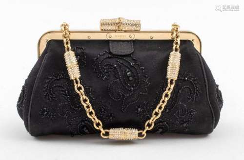 Gucci Black Silk With Embroidery Evening Bag