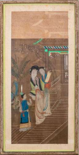 Chinese Silk Painting of Two Court Ladies