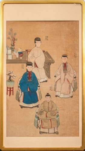 Chinese Ancestral Portrait Painting with 4 Figures