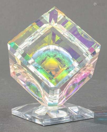 Stephen Lyons "Millennium Cube" Glass Paperweight