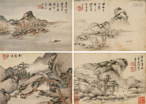 戴本孝（1621-1691）·山水四帧 纸本设色 册页