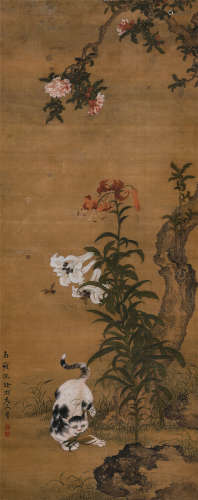 沈铨（1682-1760）·富贵玉猫图 绢本设色 立轴