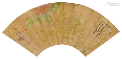 钱维城（1720-1772）·拟徐崇嗣花卉 泥金设色 扇面