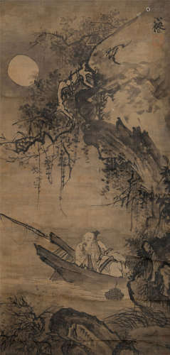 吴伟（1459-1508）·月夜渔图 绢本水墨 立轴