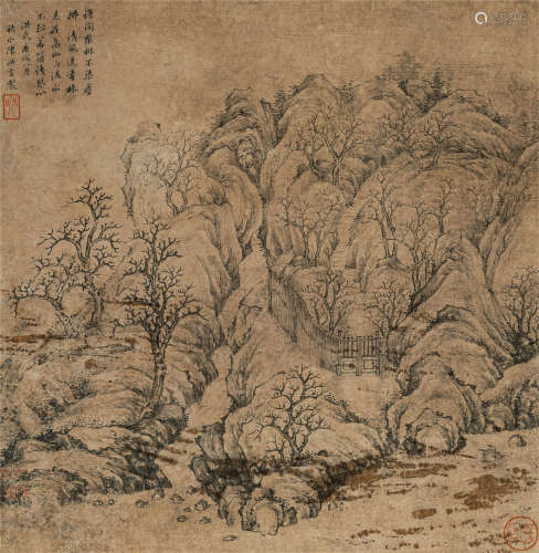 陈汝言（明）（1331-1371）·寒山柴门图 纸本水墨 立轴