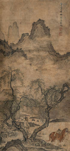 伯颜不花（？-1359）·山阴洗马图（日本回流） 纸本设色 立轴