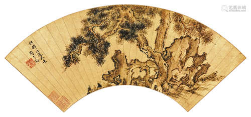 周天球（1514-1595）·松寿图 金笺水墨 镜芯