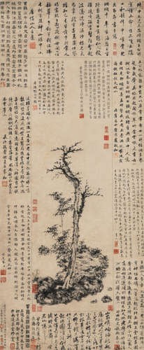 王叔明（1308-1385）·枯木竹石图（项子京旧藏） 纸本水墨 立轴