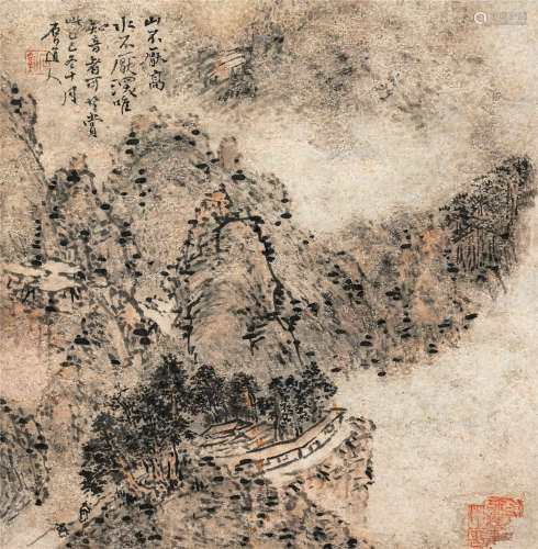 石谿（1612-1692）·山水知音 纸本设色 镜芯