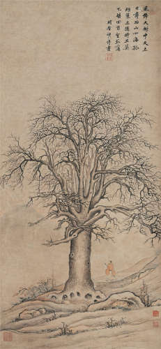 项圣谟（1597-1658）·枯木高逸图 纸本设色 立轴
