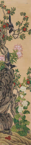 邹一桂（1686-1772）·茶花双喜 绢本设色 镜芯