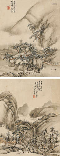 王翚（1632-1717）·拟郭天赐笔意山水对屏 纸本设色 立轴
