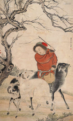 罗聘（1733-1799）·苏武牧羊 纸本设色 立轴