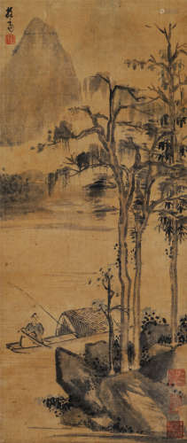 担当和尚（1593-1673）·清江泛舟 绢本设色 立轴