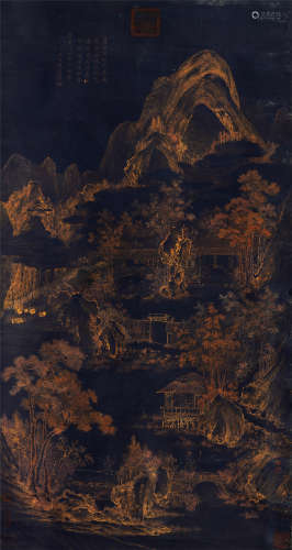 王崧（清）（1752-1838）·闲庭高逸图 纸本描金 立轴