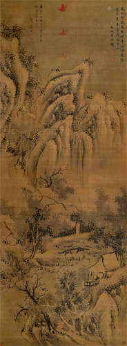 罗牧（1622-1705）·仿董香光山水图（著录、出版、展览） 绢本水墨 立轴