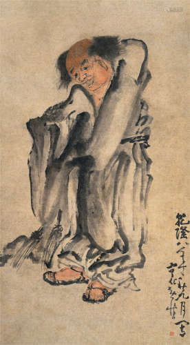 黄慎（1687-1768）·刘海戏金蟾（佳士得2005年拍品） 纸本设色 立轴