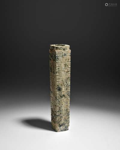 A LARGE NEOLITHIC MOTTLED GREY JADE CONG Liangzhu Culture, c...