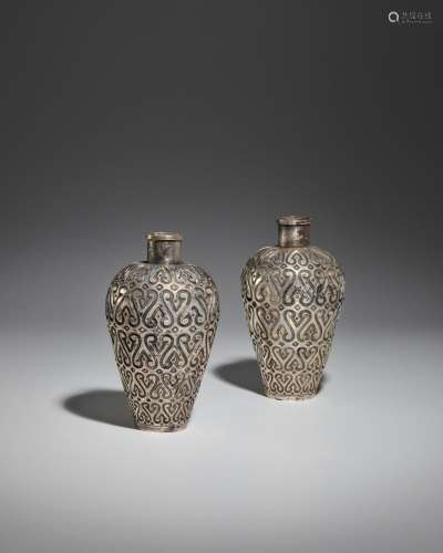 A PAIR OF 'RUYI' SILVER VASES, MEIPING Southern Song dynasty...