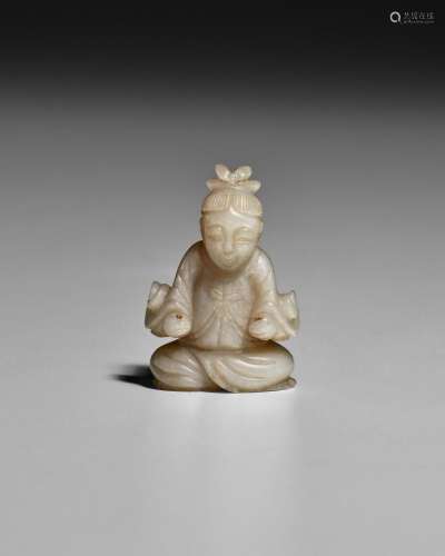 A MINIATURE JADE FIGURE OF BODHISATTVA Song-Ming dynasty