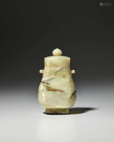 AN ARCHAISTIC BRONZE-FORM JADE VASE AND COVER, HU Song-Ming ...