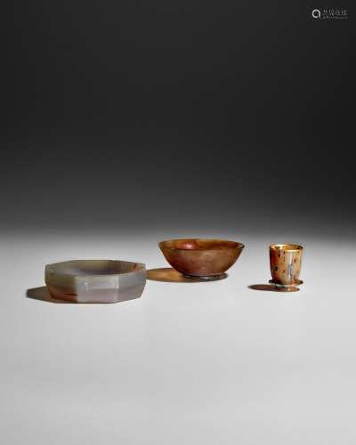 THREE SMALL AGATE VESSELS Liao - Song dynasty, circa 10th-13...
