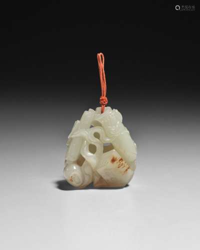 A RUSSET-FLECKED WHITE JADE 'FOUR ARTS' PENDANT Qianlong per...