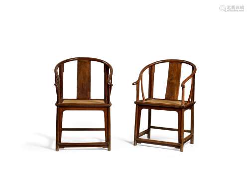 【Y】A PAIR OF HUANGHUALI HORSESHOE BACK ARMCHAIRS, QUANYI 17t...