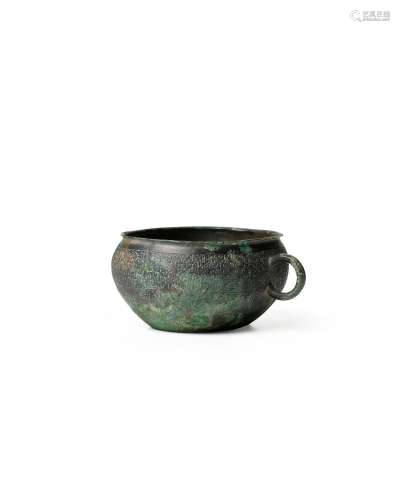 AN ARCHAIC BRONZE OVAL BOWL WITH RING HANDLE (HE) Eastern Zh...