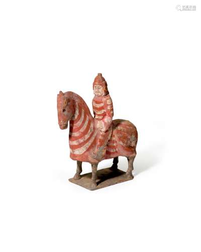 A PAINTED GRAY POTTERY OF EQUESTRIAN WARRIOR Northern Qi dyn...