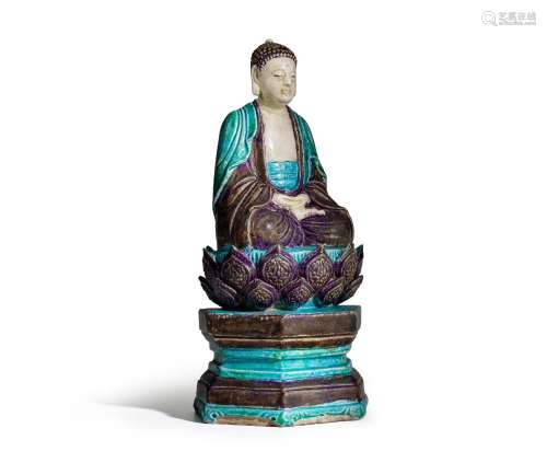 【¤】A FAHUA FIGURE OF A SEATED BUDDHA Late Ming dynasty
