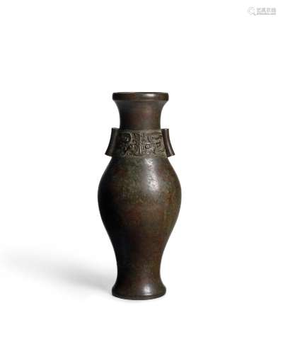 A BRONZE TWO-HANDLED OVIFORM VASE   Yongzheng period, four-c...