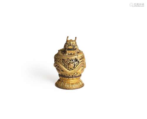 AN UNUSUAL GILT COPPER REPOUSSE TWO-PART PERFUMER  18th cent...