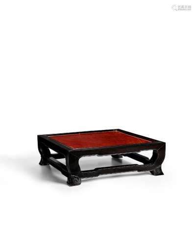 【Y】A ZITAN AND BURLWOOD (HUAMU) INSET SQUARE STAND  18th cen...